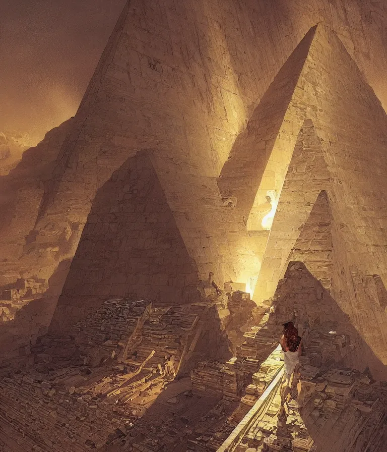 Image similar to great pyramid of giza in perfect condition, gleaming white, golden tip, concept art, stylized, intricate detail, smooth, sharp focus, colourful, art by artgerm and greg rutkowski and alphonse mucha,