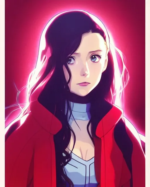 Prompt: Anime as Elizabeth Olsen playing Scarlet Witch || cute-fine-face, pretty face, realistic shaded Perfect face, fine details. Anime. realistic shaded lighting poster by Ilya Kuvshinov katsuhiro otomo ghost-in-the-shell, magali villeneuve, artgerm, Jeremy Lipkin and Michael Garmash and Rob Rey as Scarlet Witch in New York cute smile