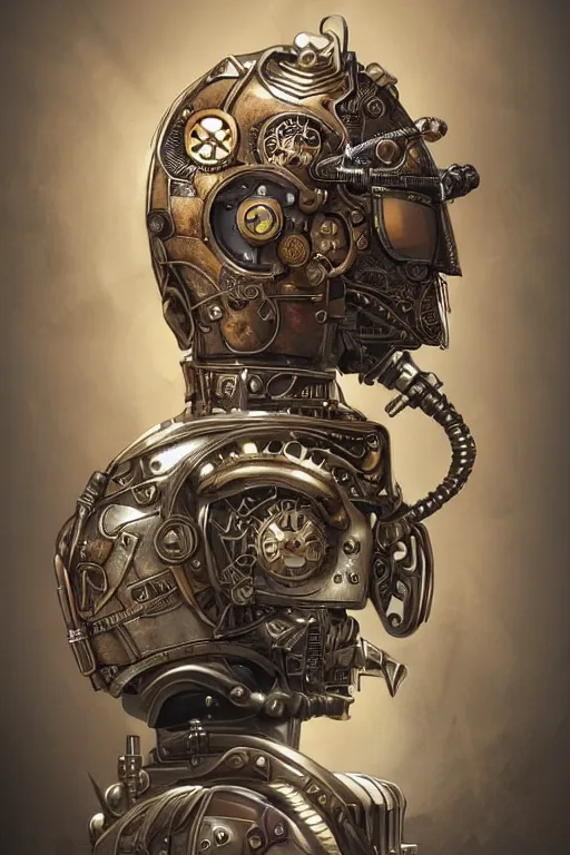 Image similar to steampunk helmet fantasy art mask robot ninja stylized digital illustration sharp focus, elegant intricate digital painting artstation concept art global illumination ray tracing advanced technology chaykin howard and campionpascale and cooke darwyn and davis jack