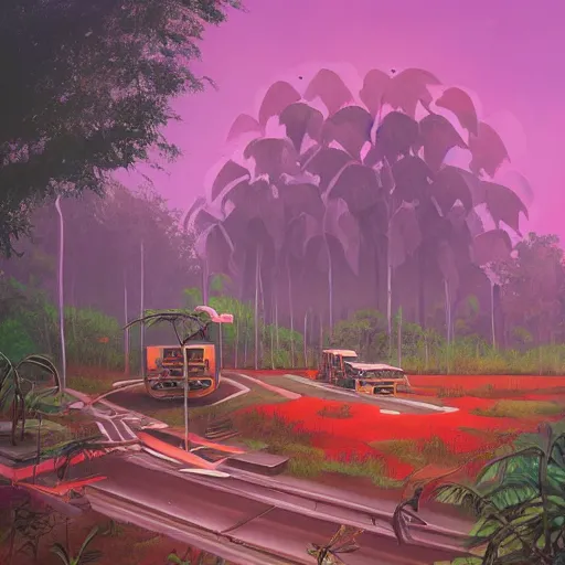 Image similar to beautiful painting of a giant printer in the middle of a jungle in the style of Simon Stålenhag