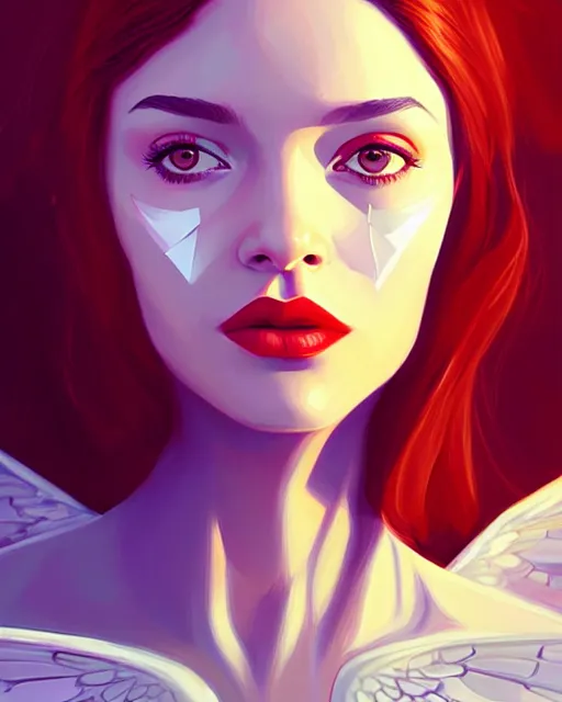 Image similar to portrait of a confident beautiful girl with wings, digital painting, artstation, concept art, smooth, sharp focus, illustration, disney, symmetry face, fine details. art by alex ross, brittney lee