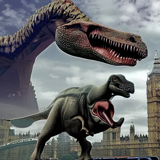 Image similar to photo of dinosaurs rampaging through London