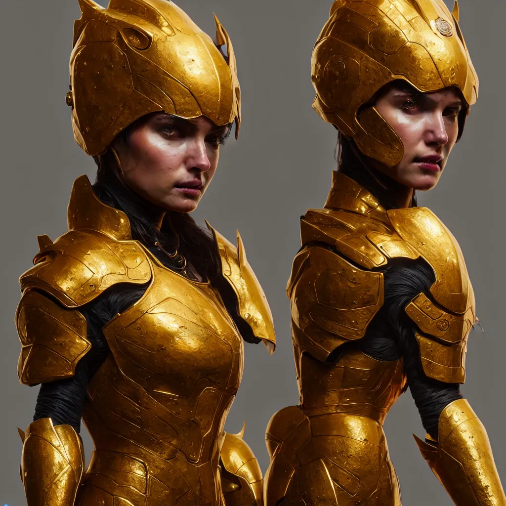 Prompt: hyper realistic and highly detailed woman golden armor, greg rutkowski, zabrocki, karlkka, jayison devadas, intricate, trending on artstation, 8 k, unreal engine 5, pincushion lens effect