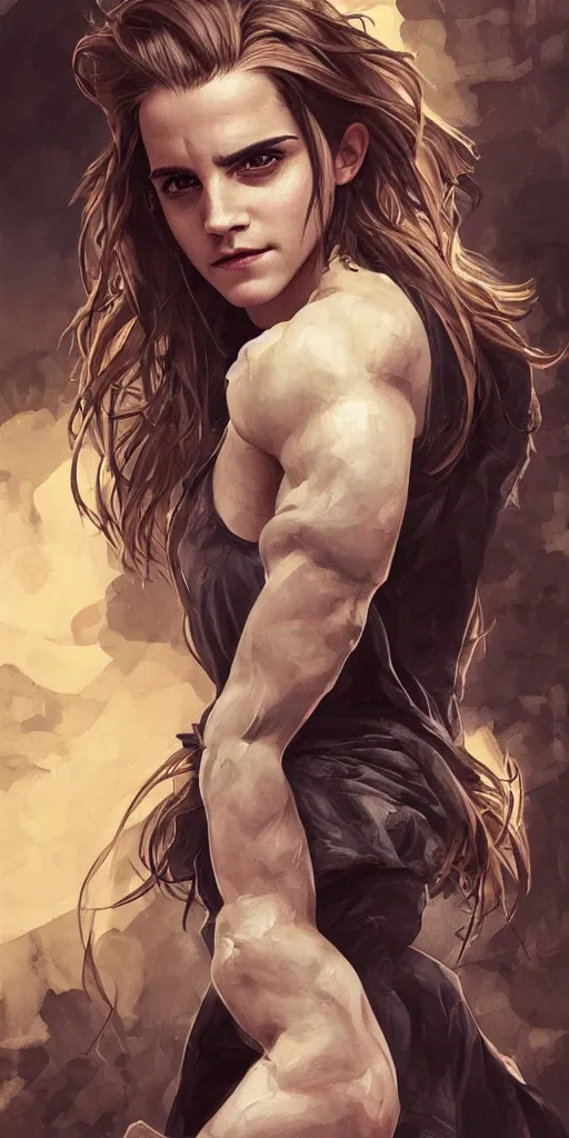 Prompt: clear portrait of emma watson, sinister appearance, ripped clothing, athletic, cottagecore!!, background hyper detailed, character concept, full body, dynamic pose, intricate, elegant, highly detailed, digital painting, artstation, concept art, smooth, sharp focus, illustration, art by artgerm and greg rutkowski and alphonse mucha