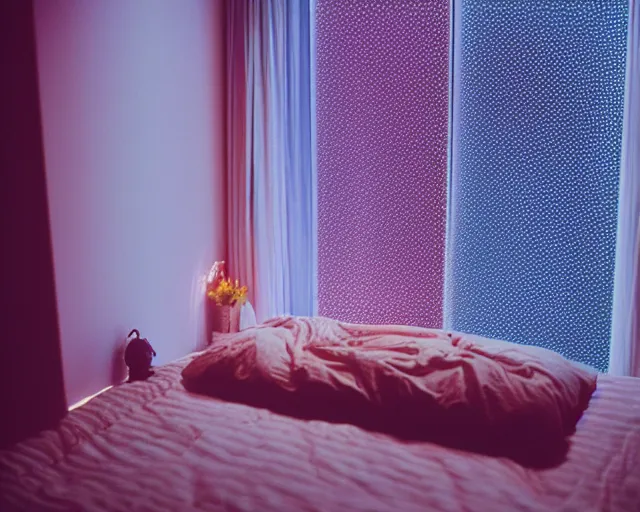 Image similar to calm photo of a futuristic otaku bedroom, bokeh + calm lighting kodak portra 8 0 0