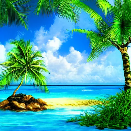 Image similar to a dreamy tropical island, digital art