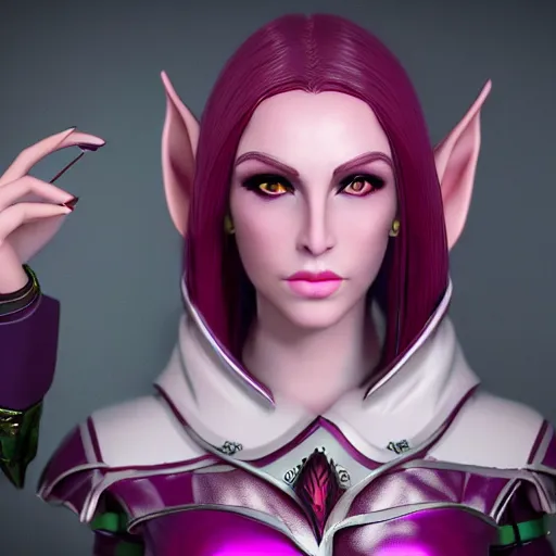 Image similar to portrait of a female high elf with magenta eyes and dark hair, 3 d octane render trending on art station 8 k