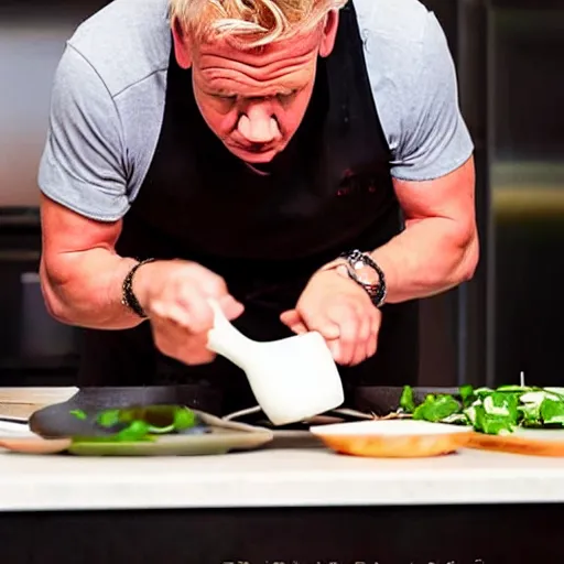 Prompt: Gordon ramsay making soup in a toilet