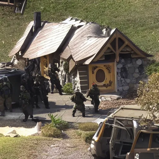 Image similar to swat raid on a hobbit house