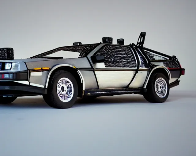 Prompt: fine art studio photo of delorean from bttf, traveling in time, ultra - realistic and intricate, epic lighting