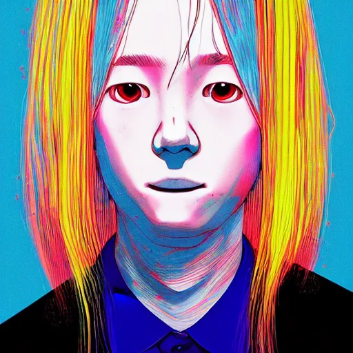 Prompt: a portrait of blonde male by inio asano, beeple and james jean, hiroyuki takahashi color scheme, digital art