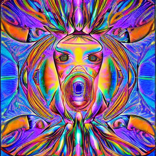 Image similar to psychedelic ; trippy ; acid trip ; artgerm ; salvadore dali ; surreal ; abstract ; lsd ; jesus christ ; ascension ; symmetrical ; mathematical