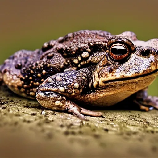 Image similar to toad philosopher thinks very hard, swamp, hyperrealism, symmetric, by Irving Penn, bokeh top cinematic lighting , cinematic mood, very detailed, shot in canon