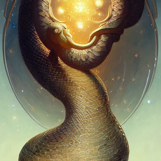 Prompt: serpent made of stars, extremely detailed, 8 k, fantasy, elegant, pale, highly detailed, digital painting, artstation, concept art, smooth, sharp focus, illustration, art by artgerm and greg rutkowski and alphonse mucha