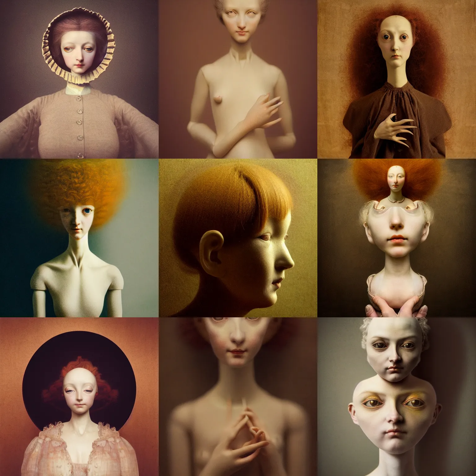 Prompt: fisheye photo portrait of a beautiful female jointed art doll, holding each other, distorted perspective, by agostino arrivabene, by fernand khnopff, by rembrandt, rendered in octane, photography, photorealistic, surreal, crying