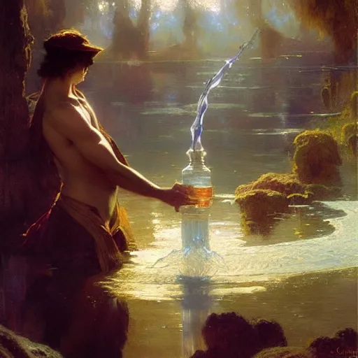 Image similar to stunning male wizard casting his water spell, highly detailed painting by gaston bussiere, craig mullins, j. c. leyendecker, 8 k