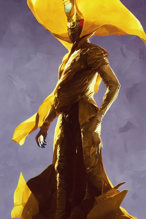 Image similar to portrait of the dome diceling magician wearing yellow hall cape by artgerm and Craig Mullins, James Jean, Andrey Ryabovichev, Mark Simonetti and Peter Morbacher 16k