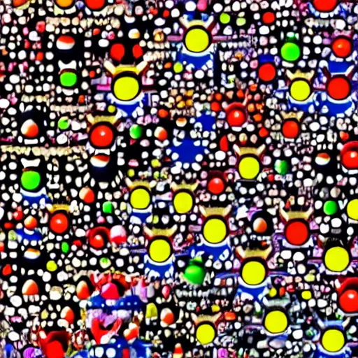 Image similar to screenshot of Super Mario 64 design by Yayoi Kusama, Takashi Murakami