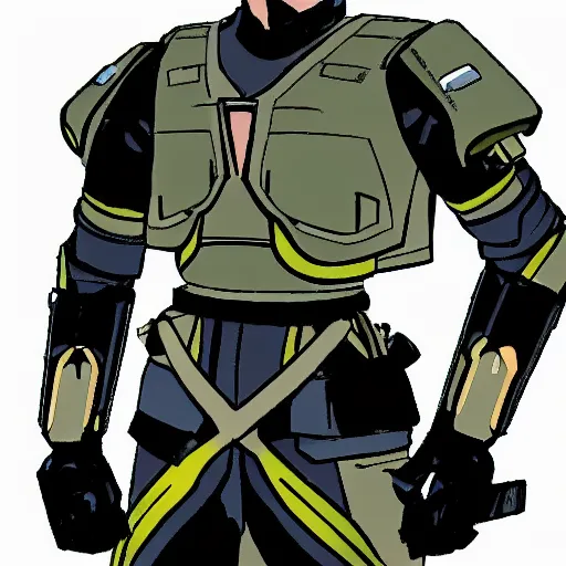 Prompt: a futuristic soldier captain with a ballistic visor and a blue shoulderpad in anime style