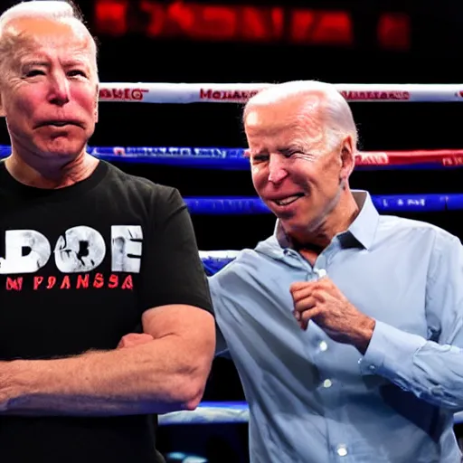 Image similar to Elon Musk boxing Joe Biden, dramatic lighting, 8k