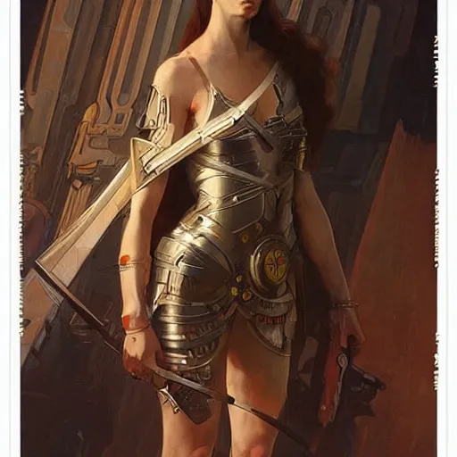 Image similar to splendid tall slavian queen warrior cyborg, mucha, ingres, greg rutkowski