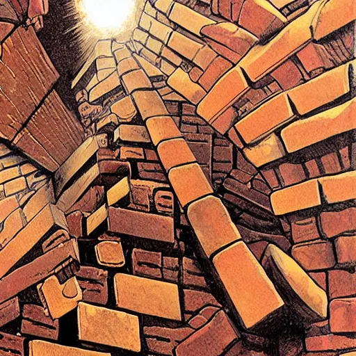 Image similar to an brick elemental, whirling energy made of bricks, dramatic, cinematic, by simon bisley