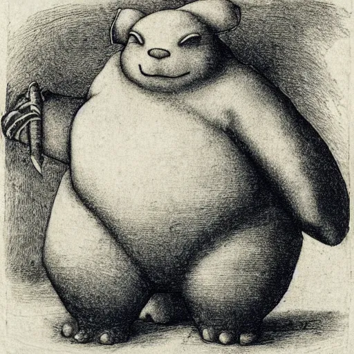 Prompt: snorlax, copperplate etching by albrecht durer