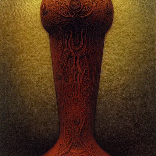 Prompt: symmetric vase, with detailed texture front view by luis royo and wayne barlowe, beksinski