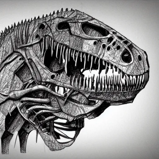 Image similar to anatomy of a t-rex made out of rusty gear, !pencil sketch!, digital art, award-winning