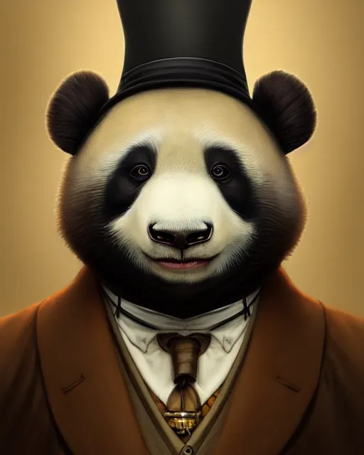 Prompt: anthropomorphic art of a detective panda, victorian inspired clothing by artgerm, victo ngai, ryohei hase, artstation. fractal papersand books. highly detailed digital painting, smooth, global illumination, fantasy art by greg rutkowsky, karl spitzweg