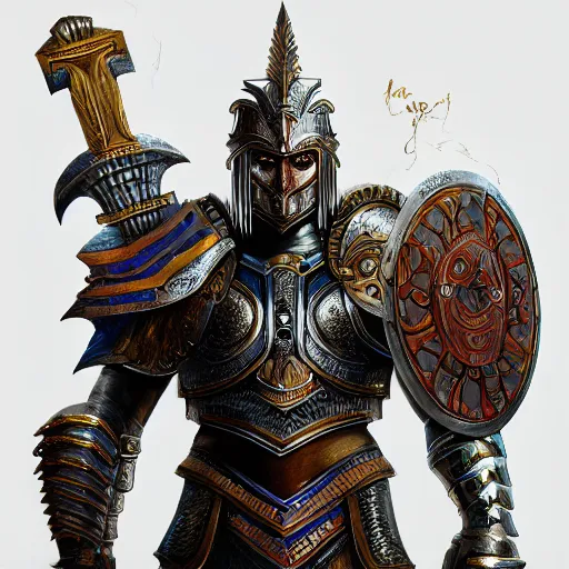 Prompt: highly detailed full body portrait of the god Ares in full hoplite armor, digital art, concept art, character art, cinematic lightning, bright colors, intricate, masterpiece, photorealistic, hiperrealistic, sharp focus, high contrast, Artstation HQ, DeviantArt trending, 4k UHD, Unreal Engine 5