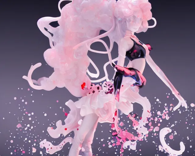 Prompt: james jean and isolated magical girl vinyl figure, figure photography, dynamic pose, harajuku style undertones, glitter accents on figure, anime stylized, accurate fictional proportions, high detail, ethereal lighting - h 6 4 0