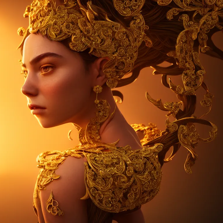 Prompt: wonderful princess of vines with a clear skin, ornate 8 k gorgeous intricate gold detailed, accent lighting, dramatic light, octane render