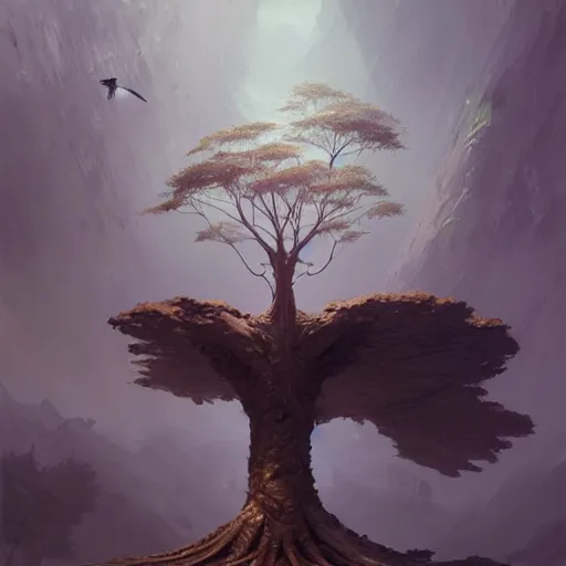 Prompt: a tree in the shape of a bird, by greg rutkowski, trending on art station, highly detailed, magic the gathering, matte painting