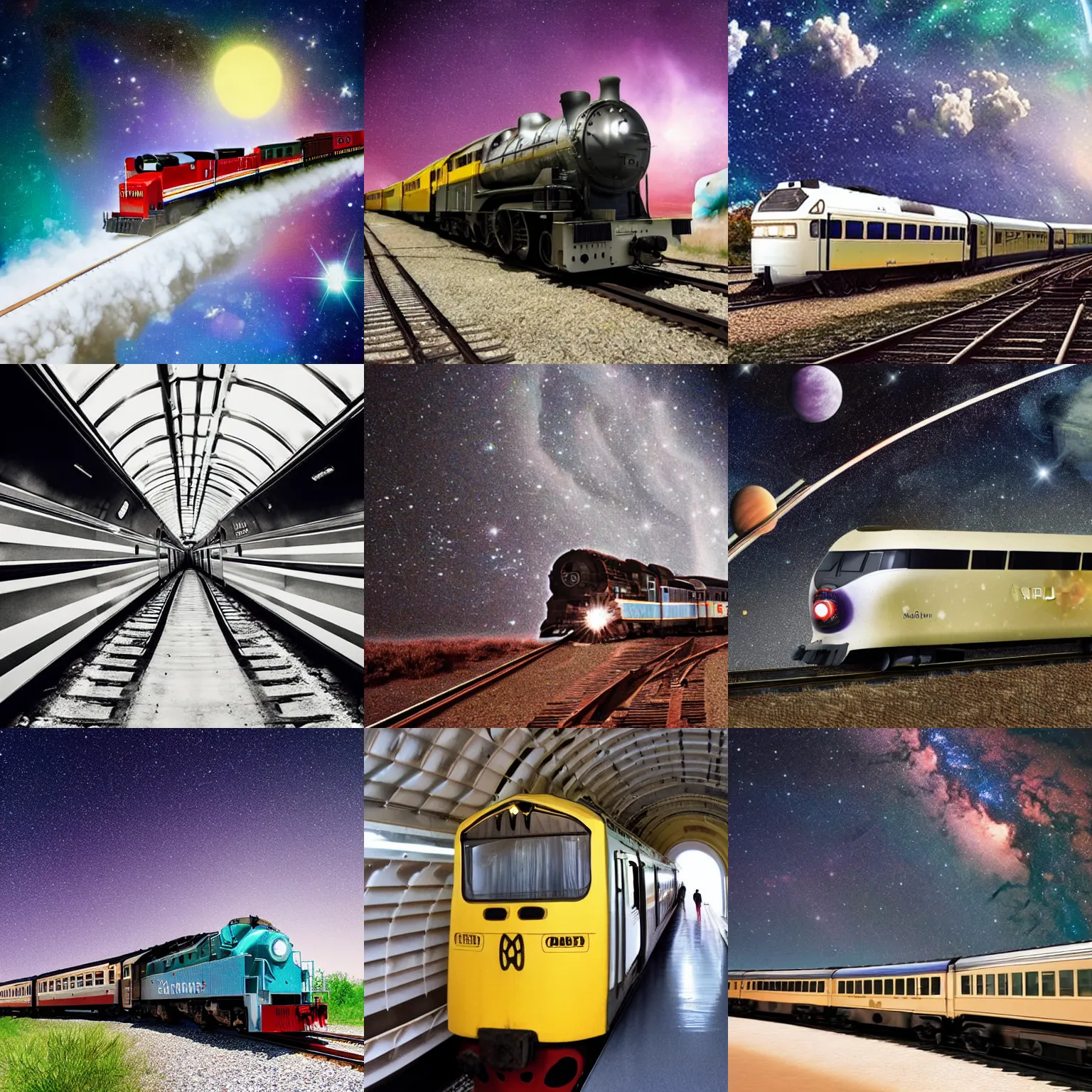 Prompt: A classic train traveling through space