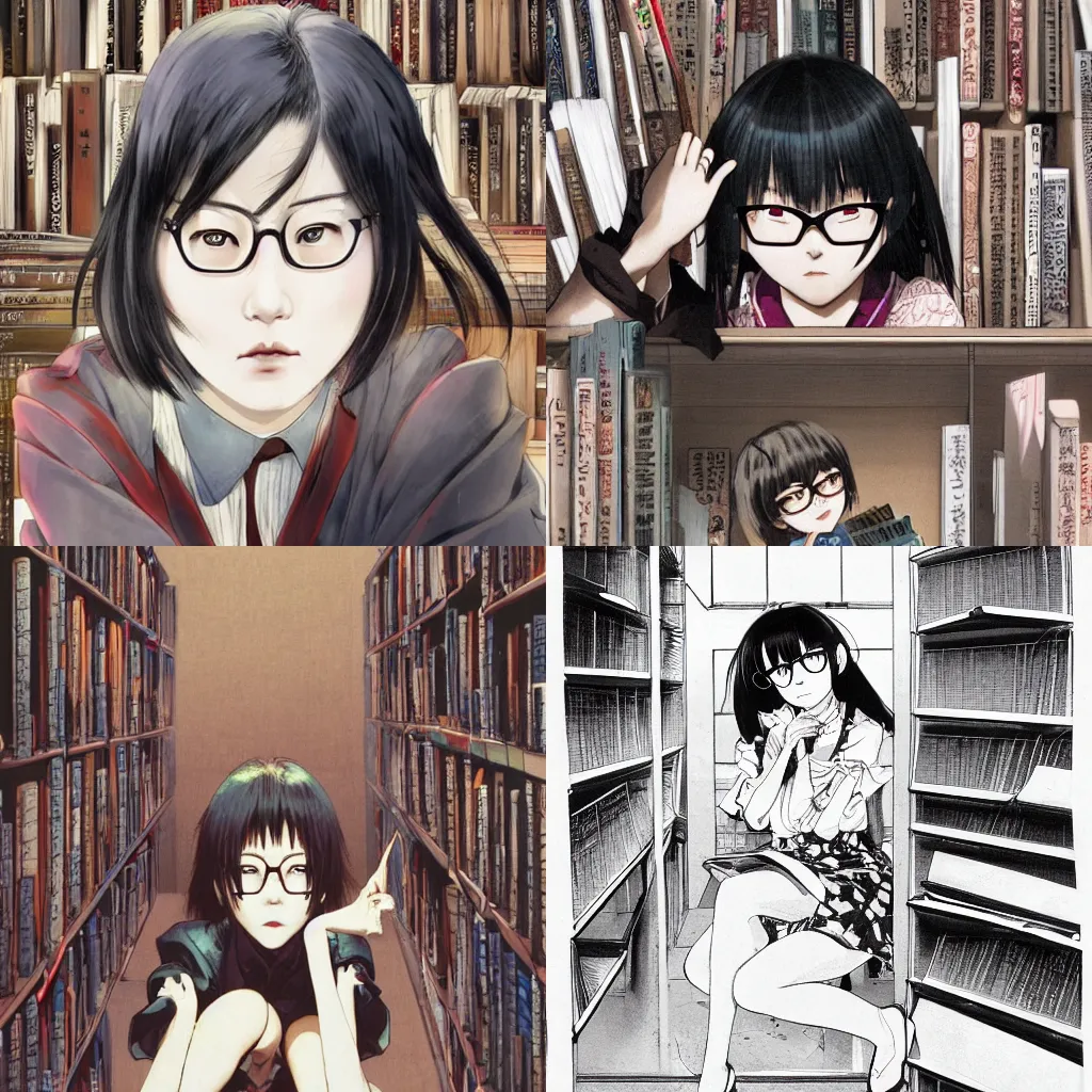 Anime Kawaii Woman With Glasses Reading Book Background, Kawaii