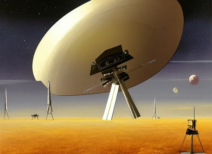 Prompt: radio telescope, matte painting, peter elson