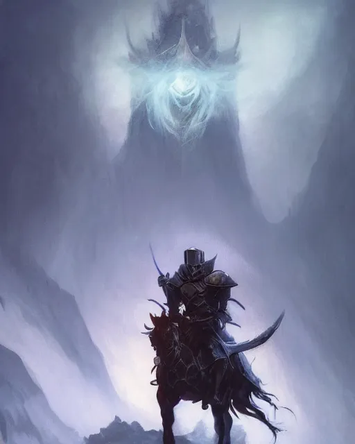 Prompt: magic : the gathering fantasy character concept art by frank frazetta and marco bucci, high resolution. a clear portrait of an ancient medieval knight, armor covered in snow, ominous fog in the background, volumetric lighting, sad, symmetry, fantasy coloring, intricate, 8 k, digital painting, artstation, smooth, sharp focus