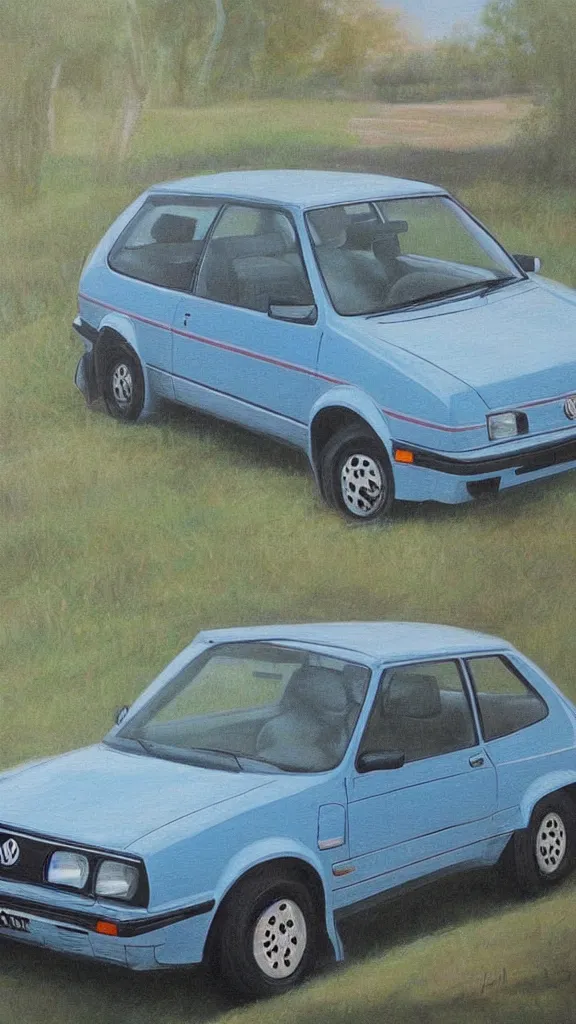 Image similar to rococo painting of a 1 9 8 0 s vw golf, pastel colour palette, iridescent