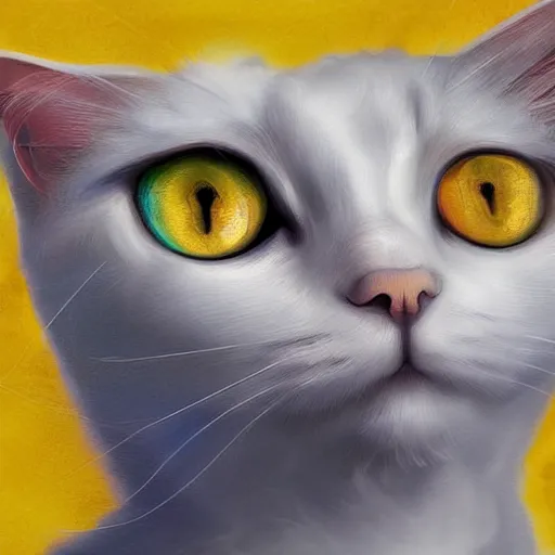 Prompt: a beautiful white cat with blue and yellow eyes, sci-fi, fantasy, highly detailed, digital painting