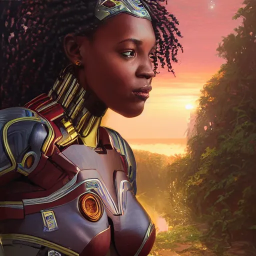 Image similar to highly detailed an african american woman in with the ironman suit from the future gta v, stephen bliss, unreal engine, fantasy art by greg rutkowski, loish, rhads, ferdinand knab, makoto shinkai and lois van baarle, ilya kuvshinov, rossdraws, tom bagshaw, global illumination, radiant light, detailed and intricate environment