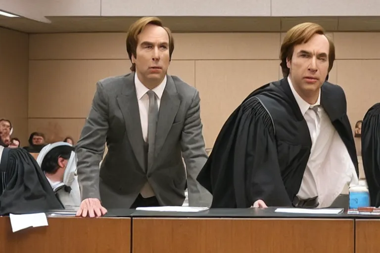 Prompt: saul goodman, also known as jimmy mcgill, defends dart vader in court, dart vader court session, court session images, 1 0 8 0 p, court archive images