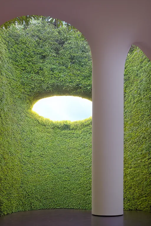 Image similar to colorful James Turrell interiors , overgrown by kudzu vines