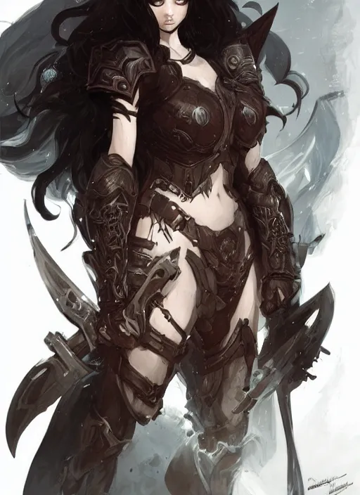 Image similar to beautiful warrior lady, black long hair, practical armor, brown skin, demonic eyes, low fantasy, extremely detailed, sharp focus, smooth, digital illustration, by rossdraws, frank franzzeta, sakimichan