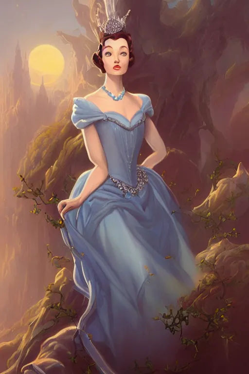 Prompt: beautiful hq matte painting portrait of vivien leigh as cinderella by peter mohrbacher, greg rutowski