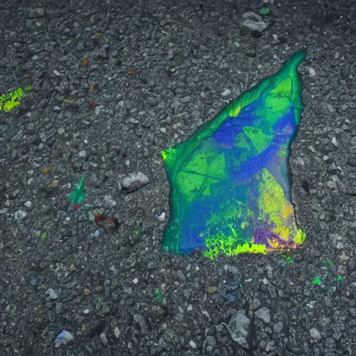 Image similar to prismatic, poisoned tears, falling too the oil - streaked concrete