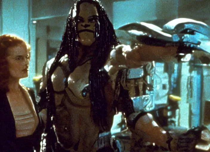 Prompt: scene from the 1 9 9 0 science fiction film poirot vs predator