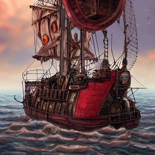 Image similar to Red headed sky-pirate standing onboard his steampunk airship, epic fantasy art style HD