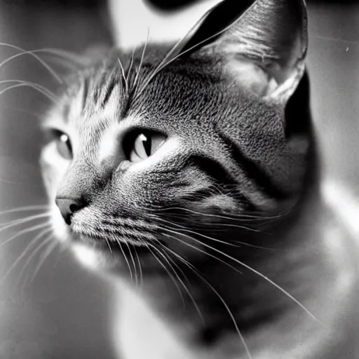 Image similar to close up of a cat wearing soldier helmet in the battle, ww2 historical photography, black and white