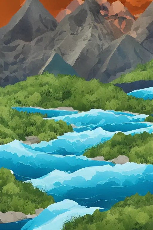 Image similar to mountaintop water flat illustration trending on artstation